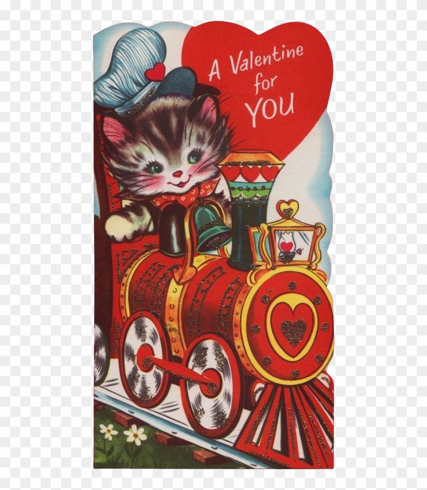 Vintage 1960's Unsigned Kitty Engineer Train Valentine - Valentine's Day #935459