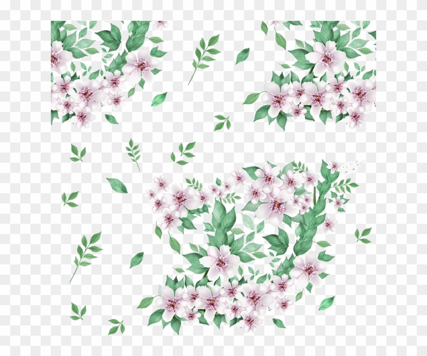Beautiful Floral Flowers With Green Leaf Vector Png, - Portable Network Graphics #935556