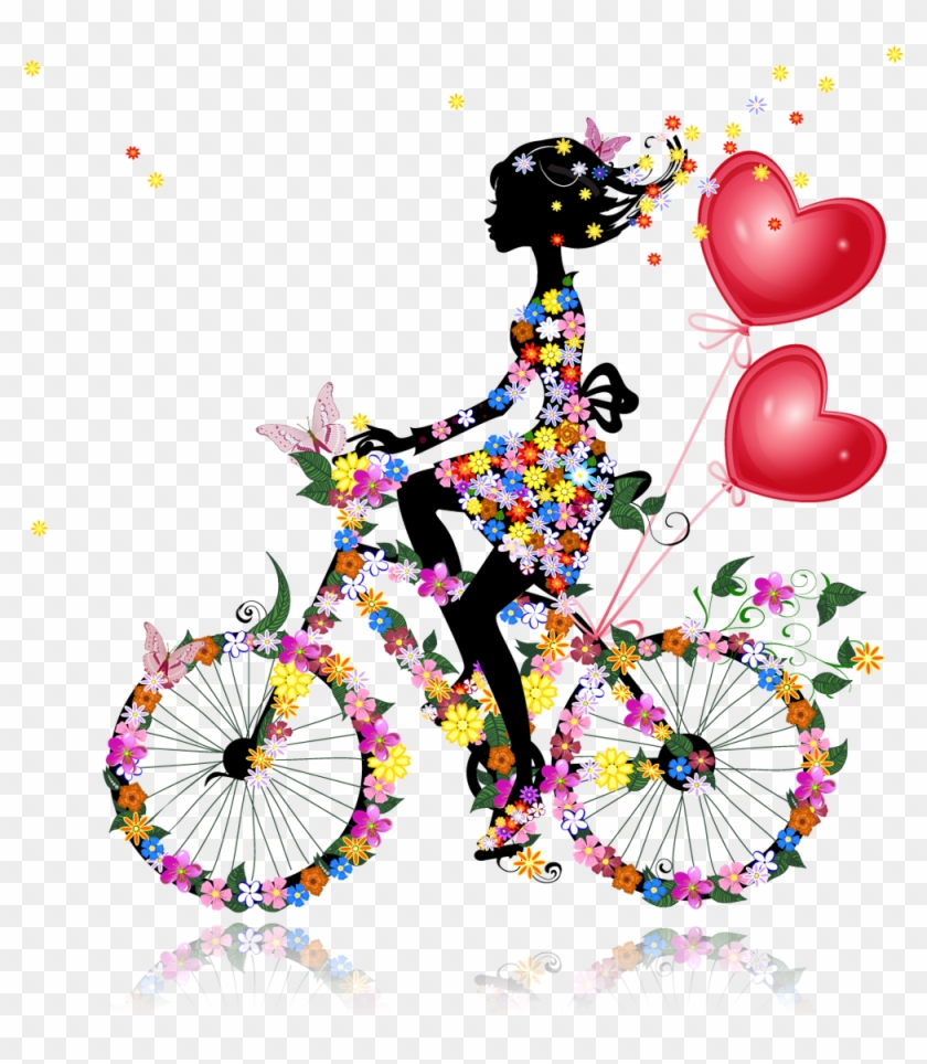 Valentine Balloons ~ Floral Girl On Bicycle Silhouette - Unique Bargains Unique Bargainswall Switch Sticker #935579