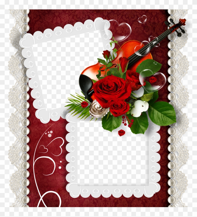 Romantic Double Transparent Png Frame With Violin And - Floral Double Frame #936312