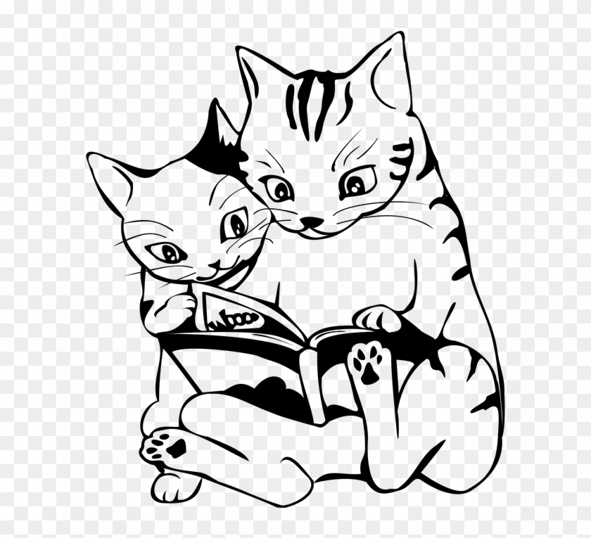 Cartoon Animals To Draw 7, Buy Clip Art - Cats Reading Black And White #936618