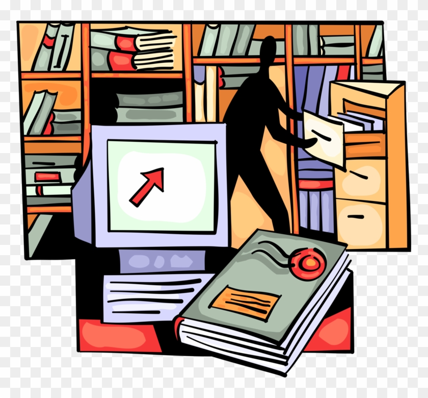 Vector Illustration Of Office Worker Manages Files - Vector Illustration Of Office Worker Manages Files #937480