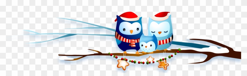 Family Of Owls On A Branch Celebrating Christmas - Natal #937572