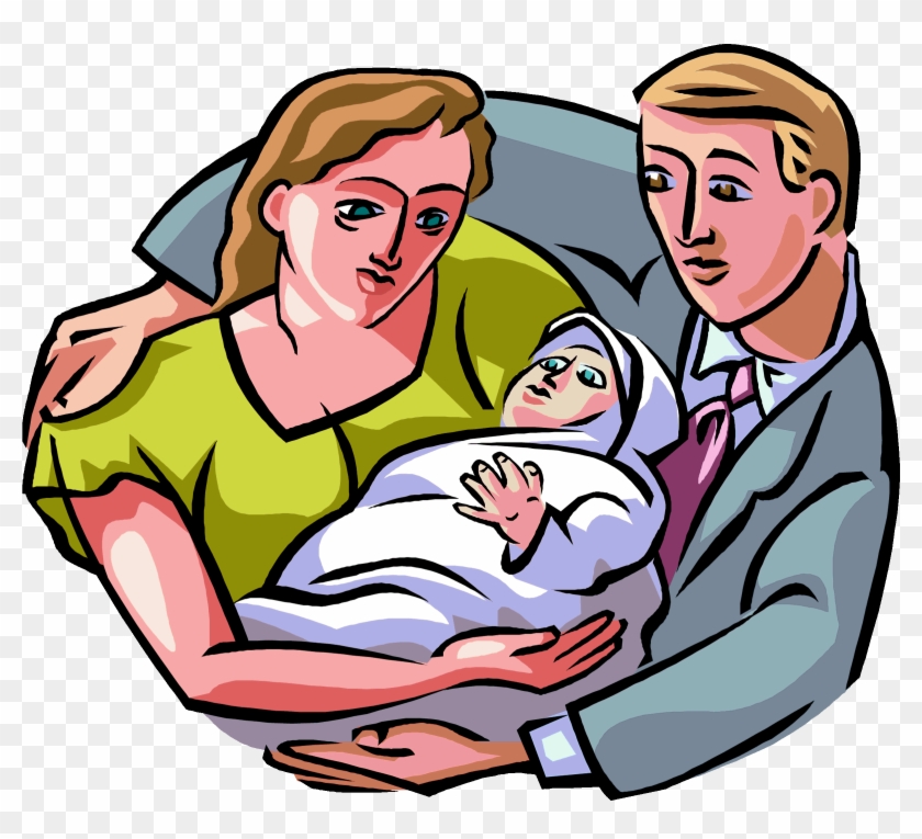 Family With Baby Clipart - New Born Baby With Parents Clipart #937730