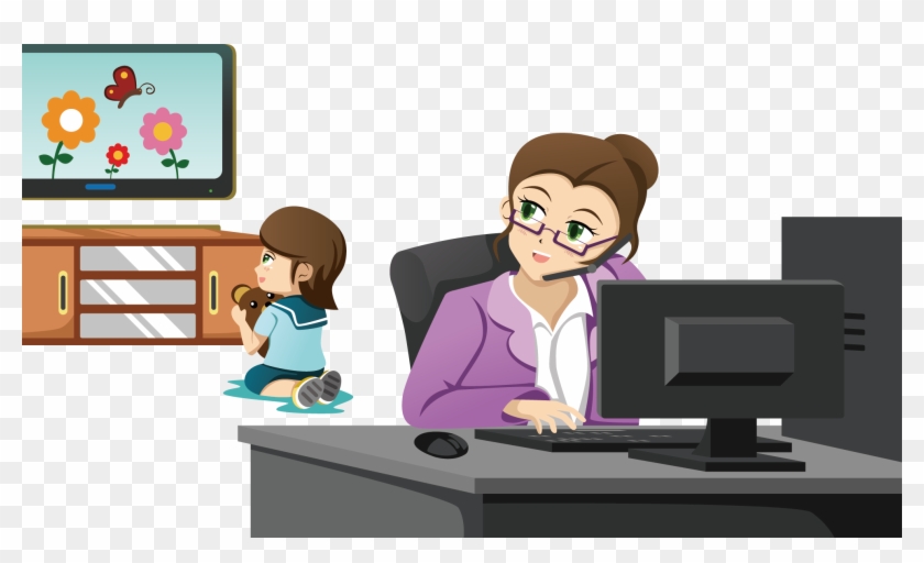 Mother Working Parent Clip Art Watching Tv At Home - Mother Working In Office #937741