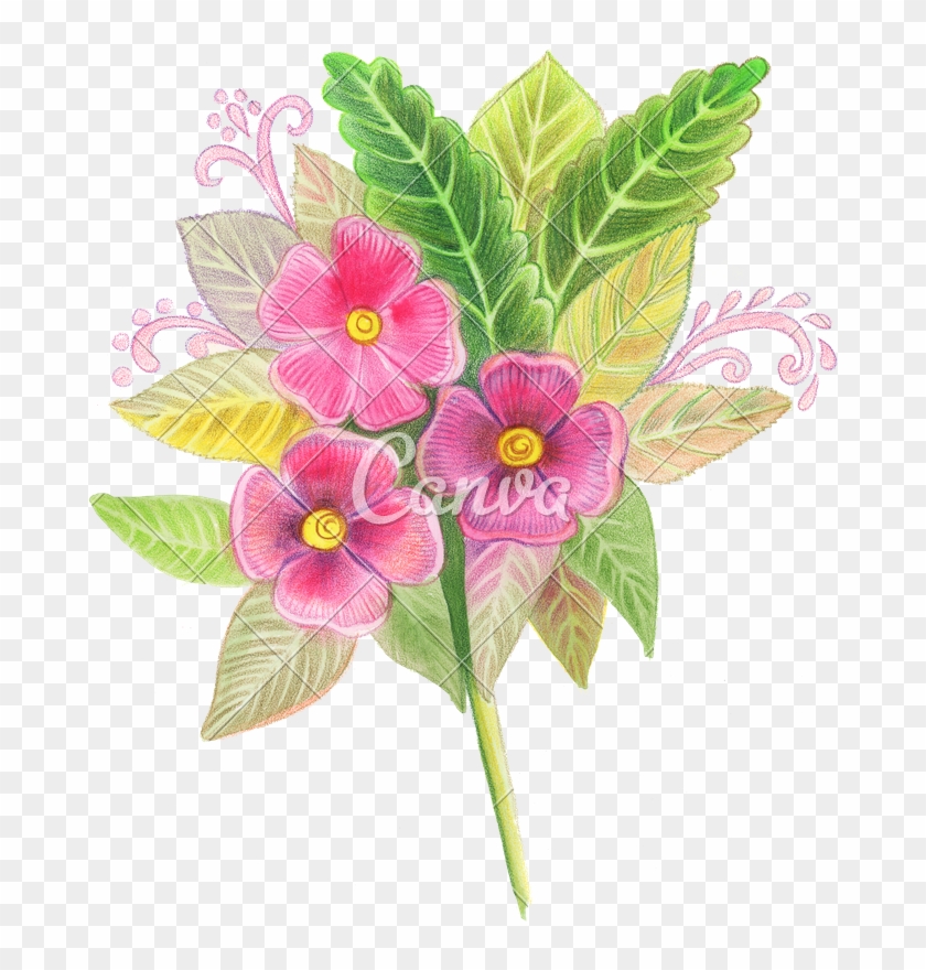 Hand Drawn Colored Pencils Of Red Flowers - Periwinkle #938447