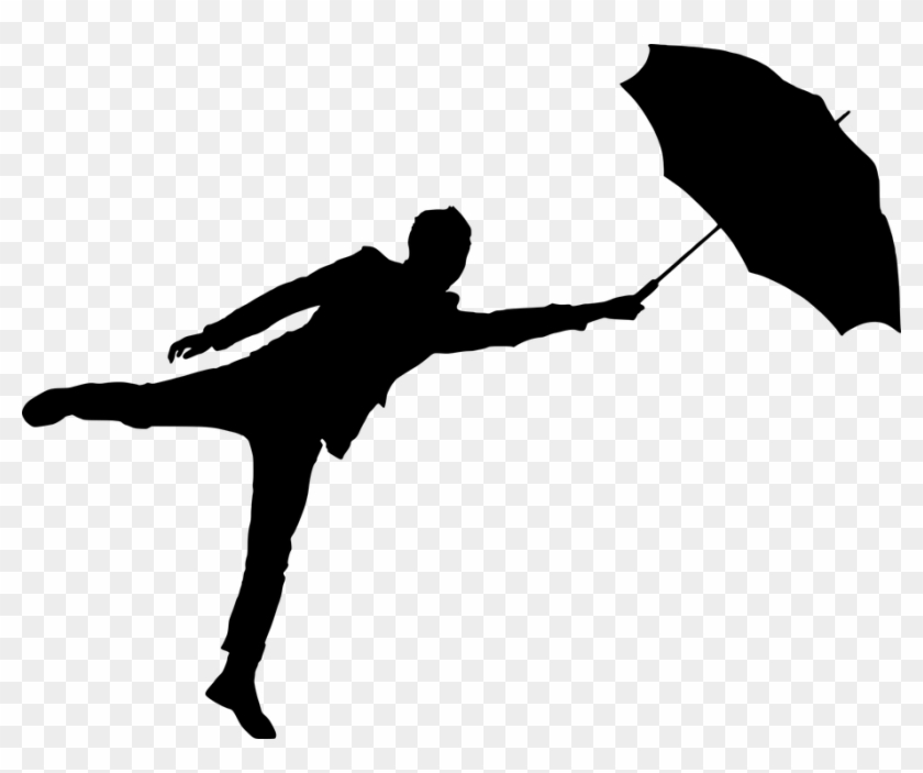 Silhouette, Man, Umbrella, Air, Wind Blowing - Man With Umbrella Silhouette #939022
