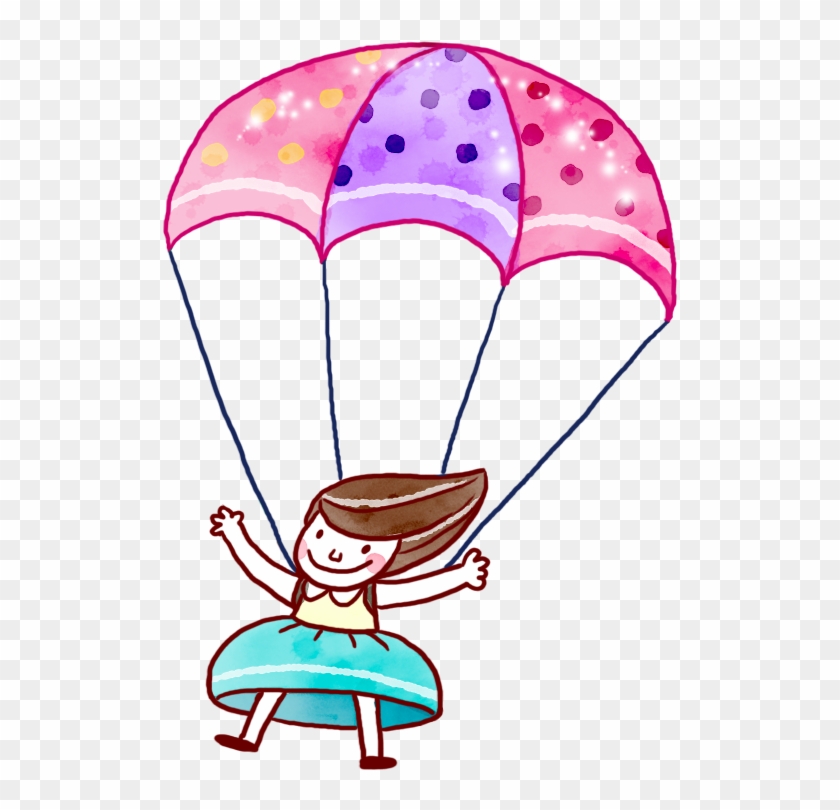 Hand-painted Cartoon Girl With Parachute Flying - Clip Art #939508