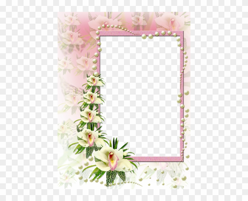 Pink And White Flowers Frame With Pearls - Flower With Pearls Borders #939903