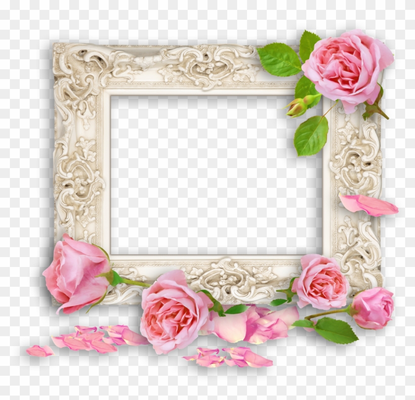 Free Roses Frame Png - Ornate Cream Bevelled Mirror #940042