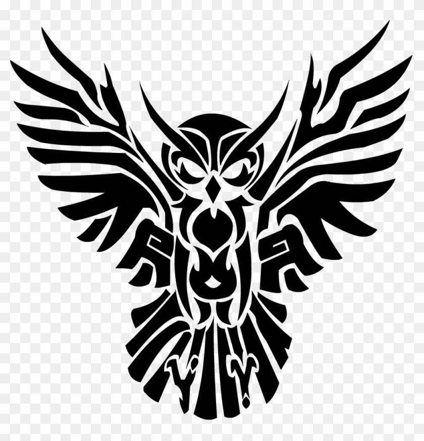 Black Tribal Flying Owl Tattoo Design - Owl Tribal Tattoo #940086