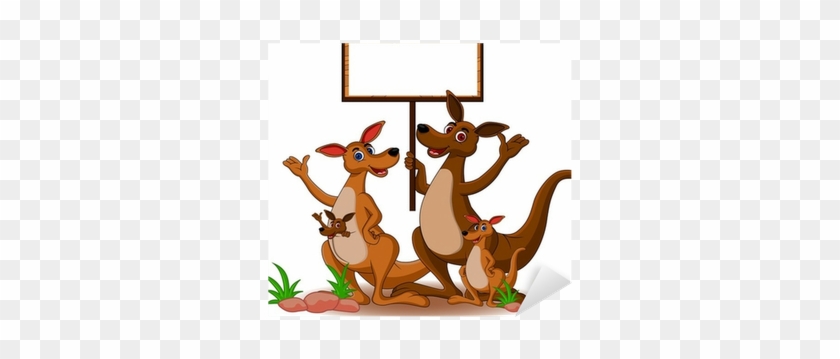 Funny Family Kangaroo Cartoon With Blank Board Sticker - Kangaroo Family Clipart #940347