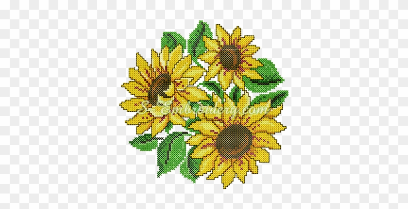 Cross Stitch Sunflower Machine Embroidery No2 Sku - Side View Cross Stitch Sunflower #941087
