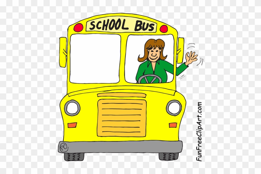 School Bus Front With Waving Bus Driver - School Bus Driver Cartoon #941358