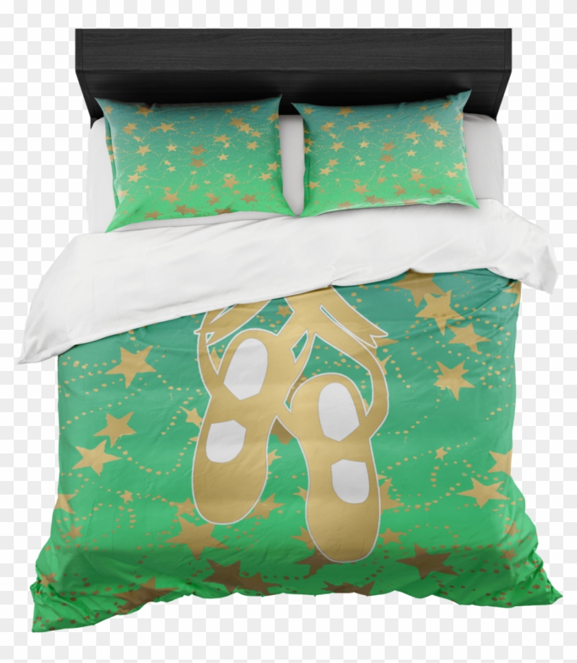 Ballet Shoes Silhouette In Gold With Stars On Lime - Duvet #942454