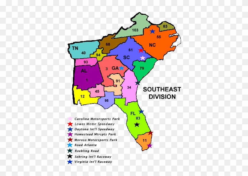 Scca Sedivmap - Map Of The Southeast Region #942760