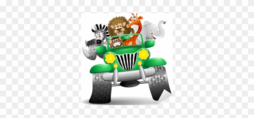Geep Con Animali Selvaggi Cartoon-savannah Wild Animals - Animals On Safari Jeep Cartoon #943228