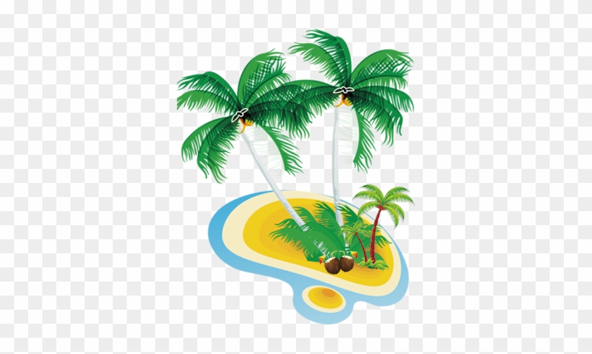 Coconut Tree Sea Flat Design - Blue #943315