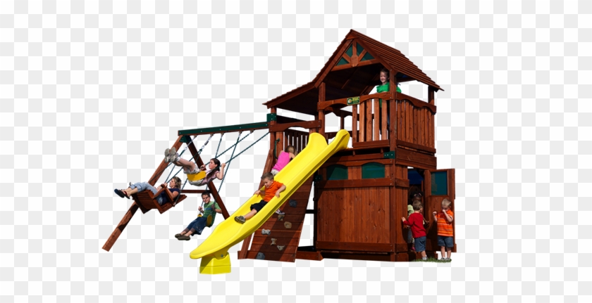 Olympian Treehouse 5 Play Set Shown With - Backyard Discovery Shawnee Climbing Frame #944015