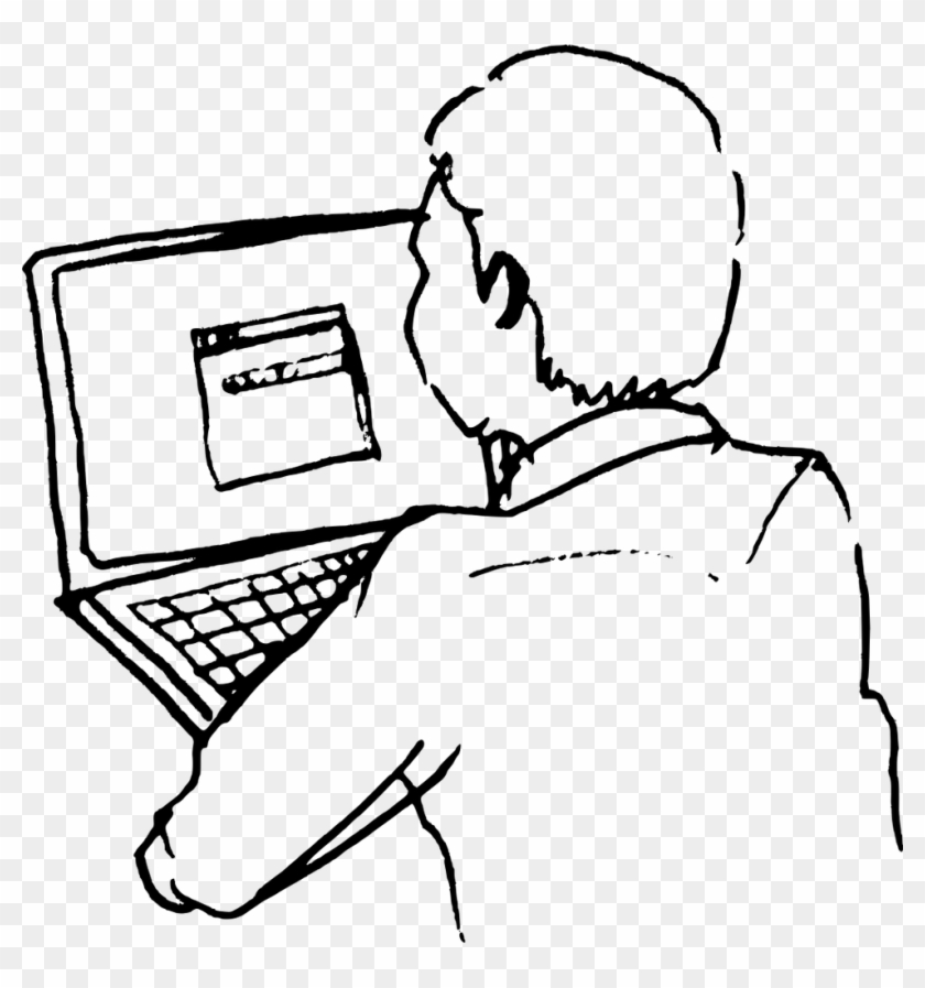 Laptop Computer Keyboard Drawing Clip Art - Using The Computer Black And White #944405
