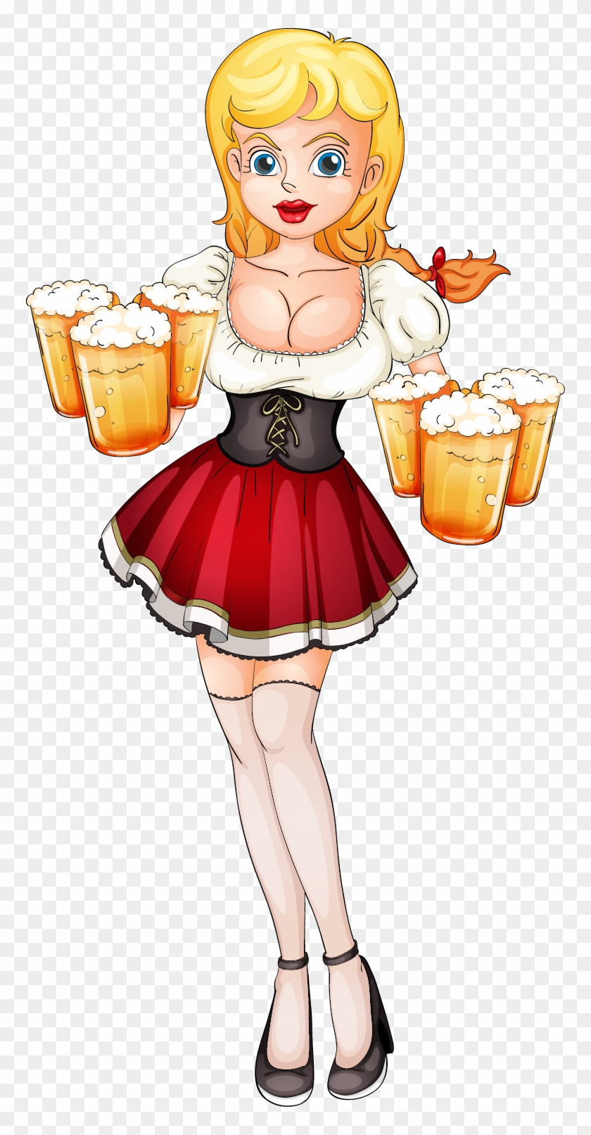 Oktoberfest Beer Cartoon Illustration - Illustration Of A Waitress With Six Oval Ornament #944868