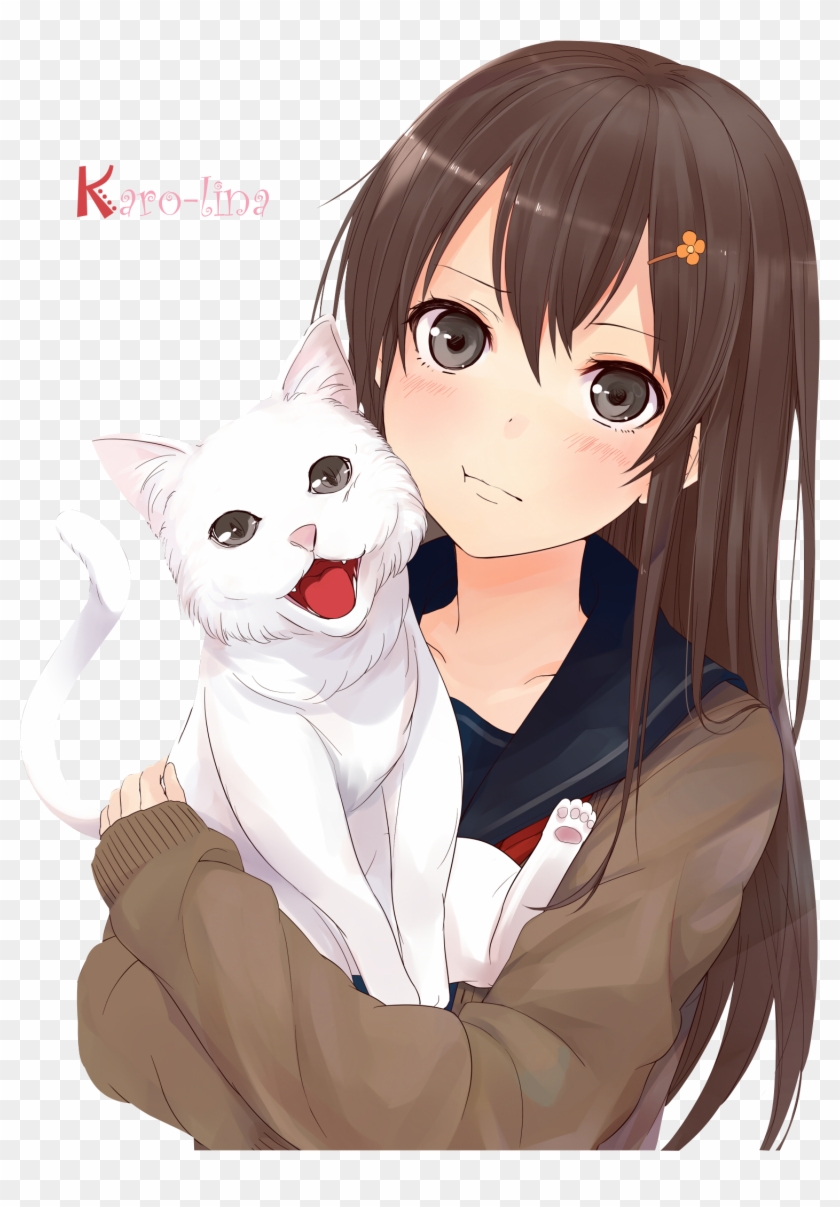 Renders Kazabana Fille Brune Avec Chat - Anime Girl With Cat #945187