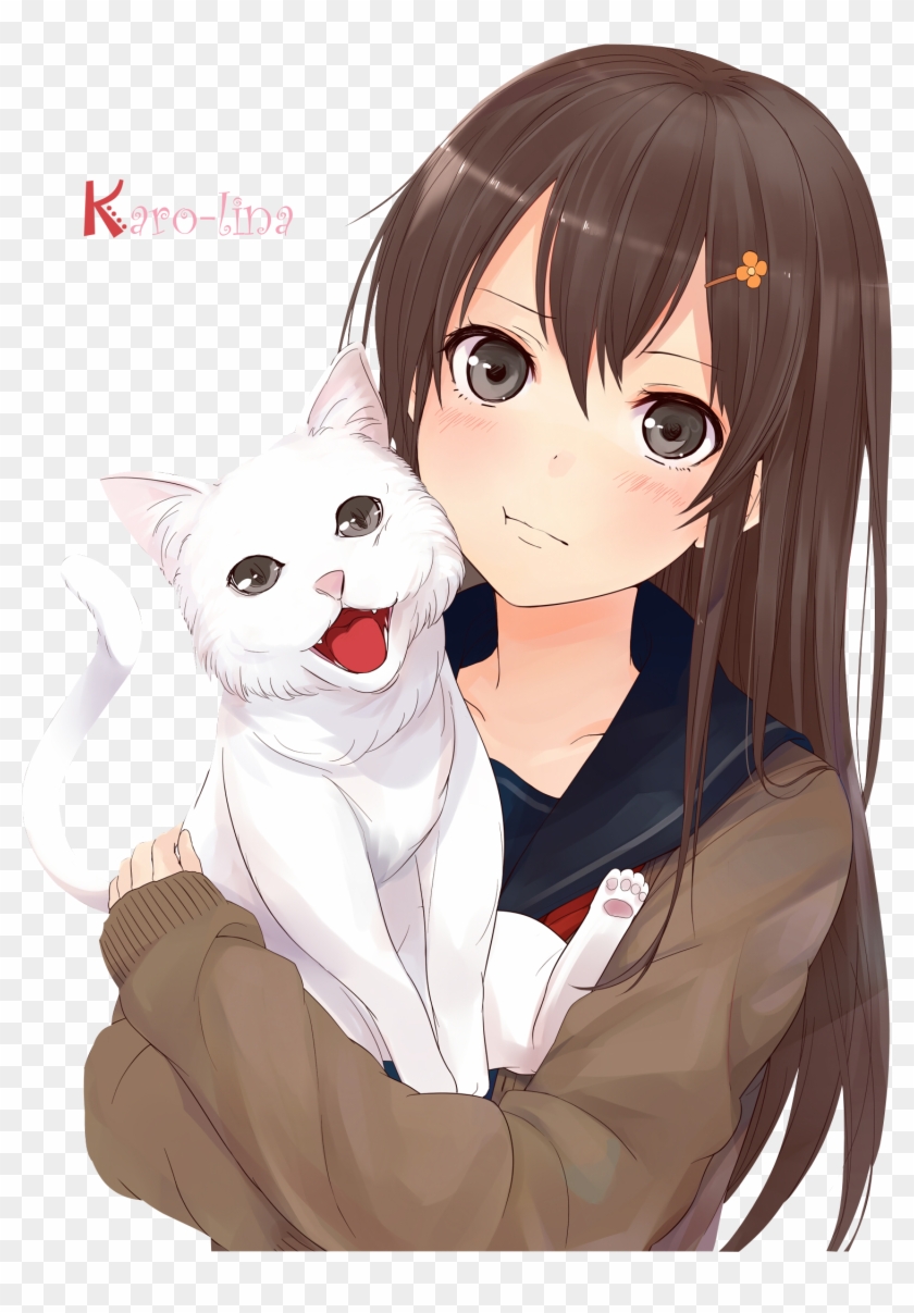 Renders Kazabana Fille Brune Avec Chat Anime Girl With Cat Free Transparent Png Clipart Images Download