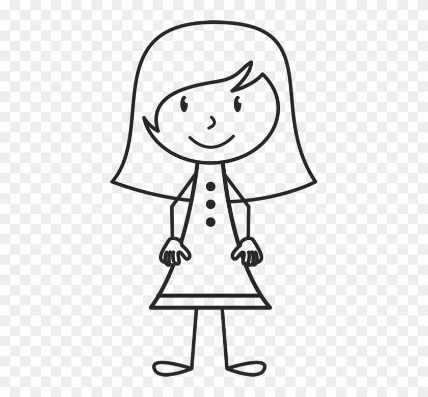 Girl In Button Up Dress Rubber Stamp - Long Hair Stick Figure #946200