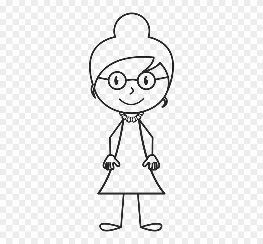 Girl With Bun And Glasses Rubber Stamp - Long Hair Stick Figure #946223