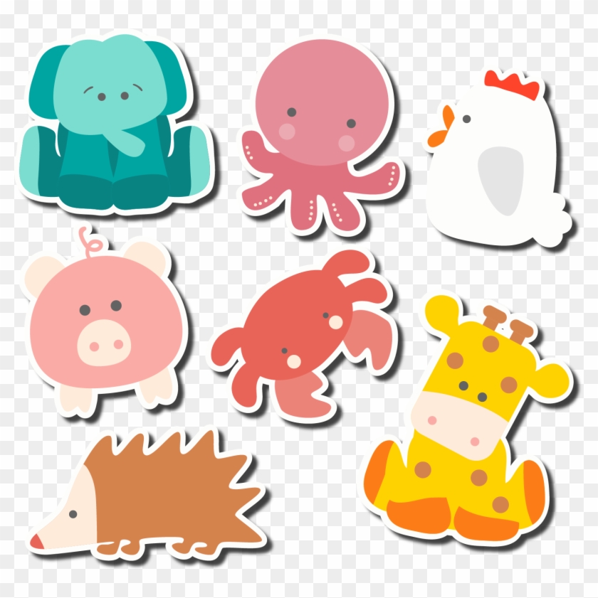 Animal Cartoon Clip Art Seven Cute Animal Stickers - Cute Animal Stickers Vector #946355