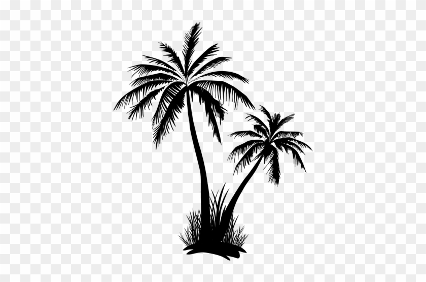 Two Palm Tree And Grass Silhouette - Palm Tree Silhouette Transparent #946607