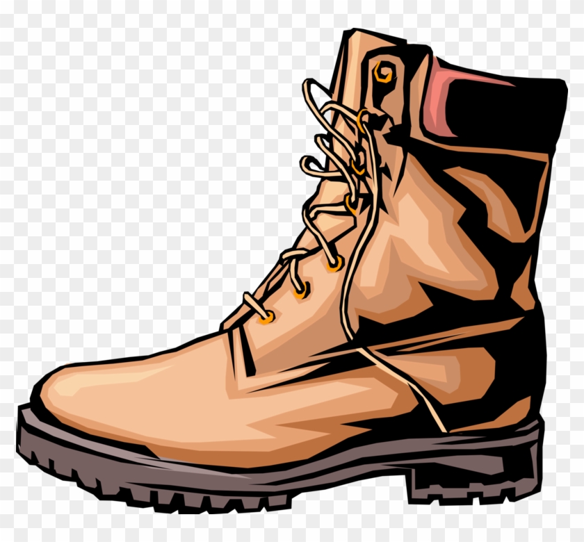 Vector Illustration Of Work Boot Footwear With Laces - Hiking Boots Clip Art #947074