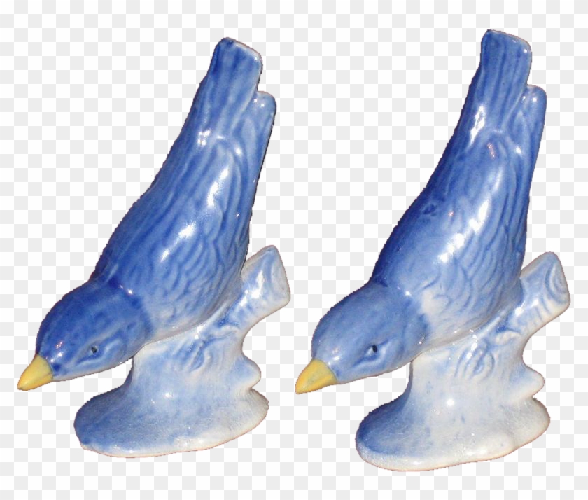 Pair Of Bright Blue Porcelain Nuthatches Unmarked - Figurine #948191