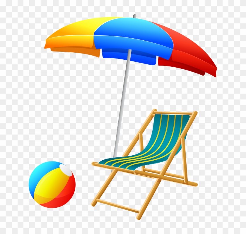 Beach Umbrella With Chair And Ball Png Clip Art - Beach Clip Art #949309