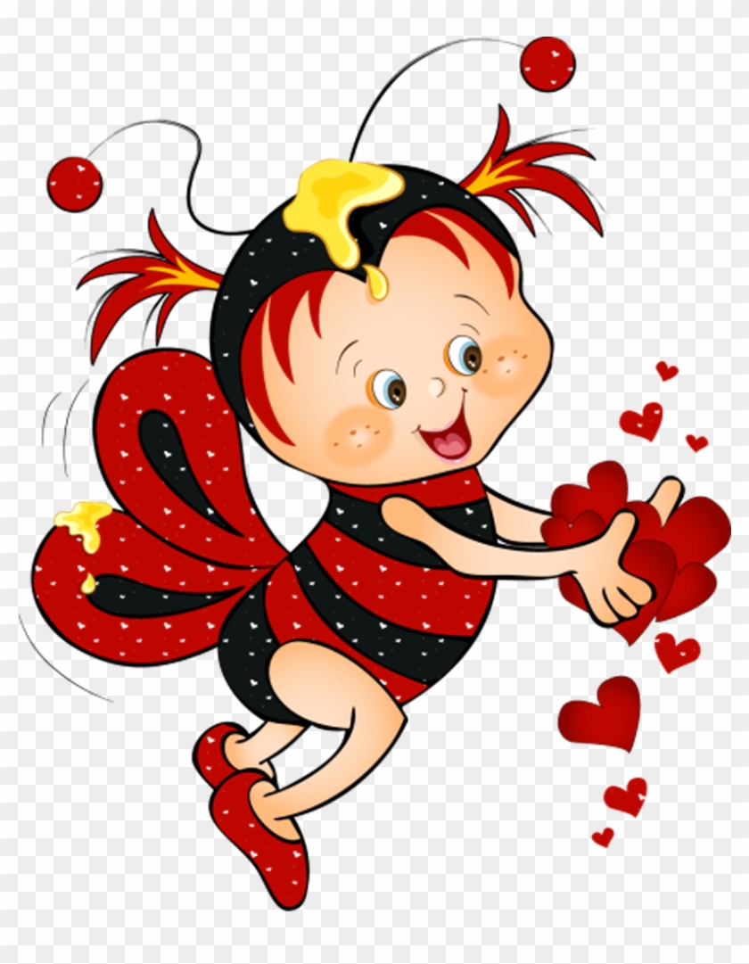 Valentine Red Bee With Hearts Png Clipart Picture - Desenho Abelhas Em Corações #950116