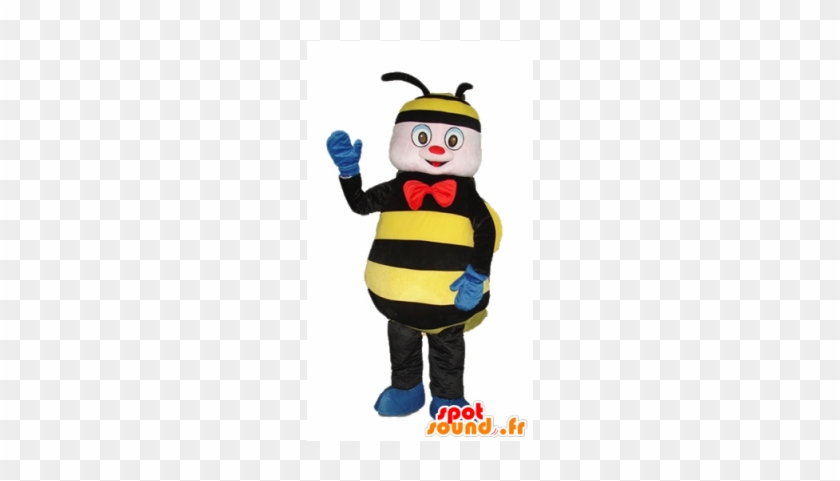 Mascot Bee, Wasp Black And Yellow With A Red Bow - Honeybee #950123