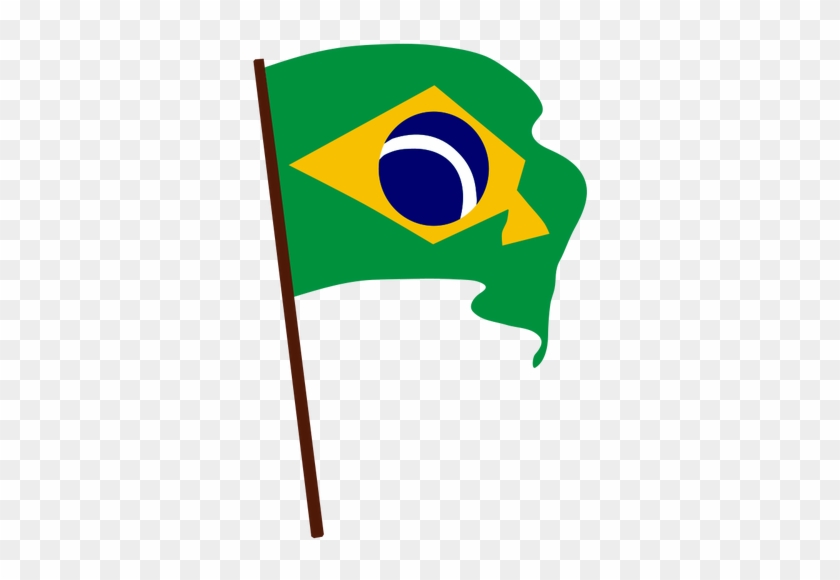 Flag Of Brazil On Pole Vector Drawing Public Domain - Brazil Flag Vector Png #951321