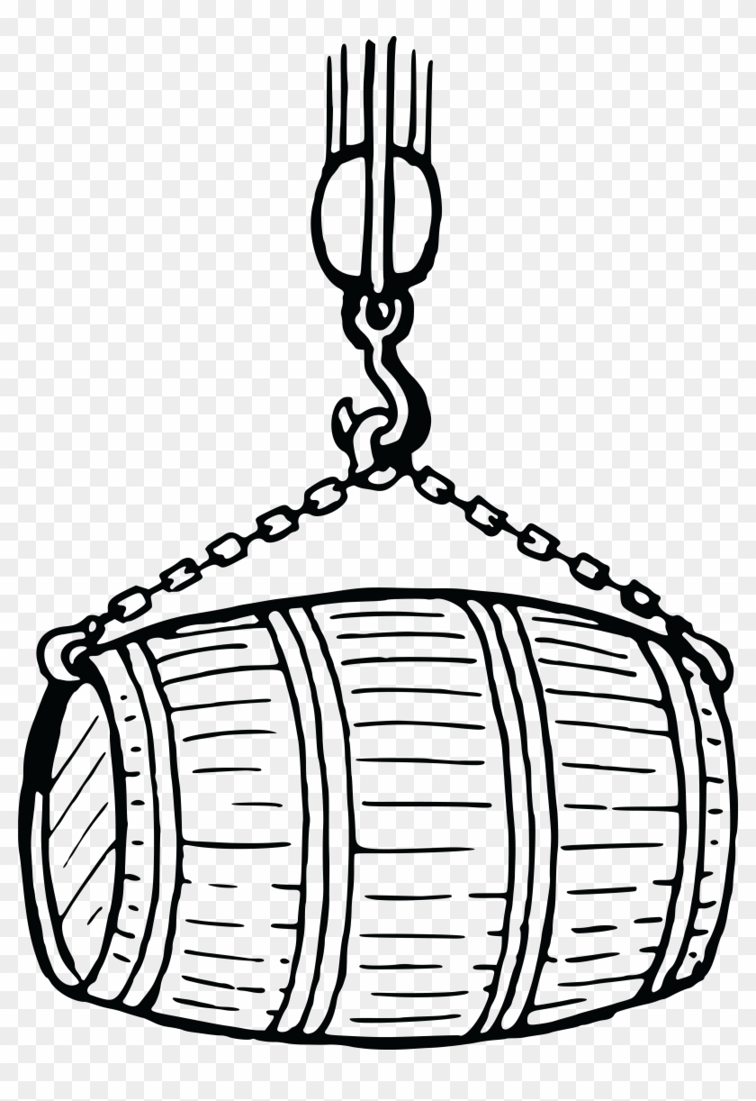 Free Clipart Of A Wooden Barrel In A Sling Black And - Clip Art #169945