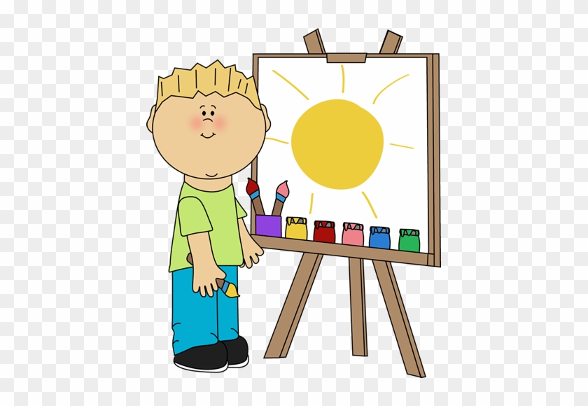 Boy Painting On An Easel - Kids Art Clipart #170333