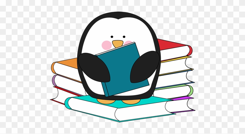 Penguin Surrounded By Books - Penguin Reading A Book #170555