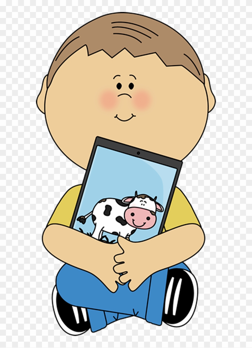 Kid Sitting With A Tablet - Clip Art Children On Ipad #170589