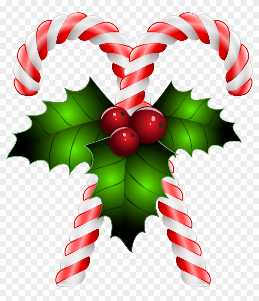 Candy Canes With Holly Transparent Png Clip Art Imageu200b - Candy Canes Transparent Background #170779