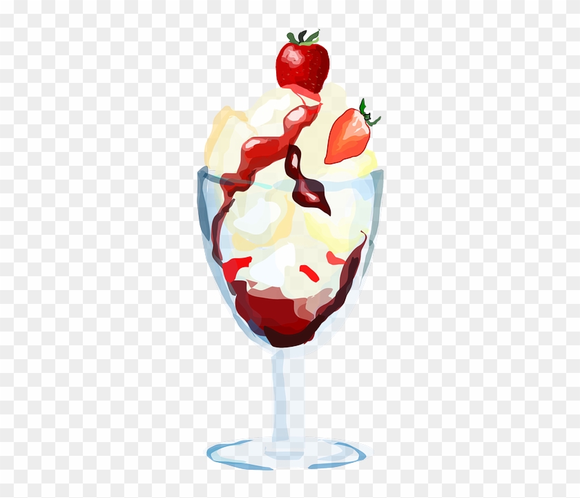 Cartoon, Ice, Strawberry, Cream, Dessert, Sundae - Ice Cream Sundae Clipart Png #172307