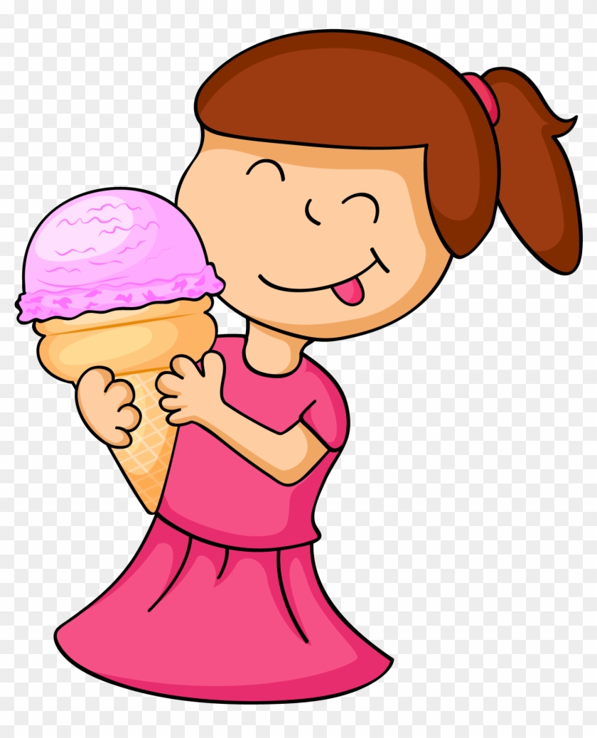 Ice Cream Girl Cartoon Illustration - Eating Ice Cream Cartoon #173041