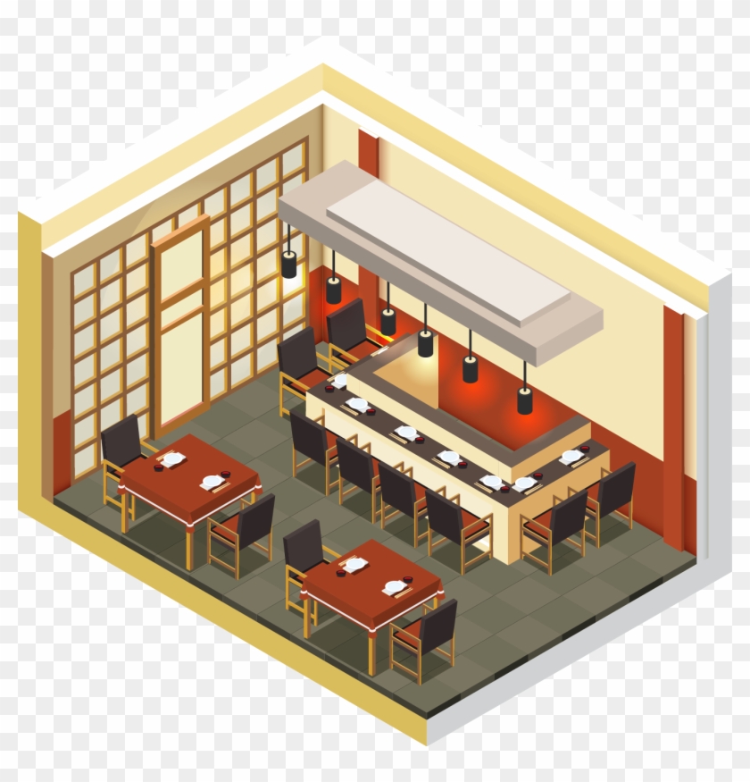 Japanese Cuisine Sushi Restaurant Isometric Projection - Isometric Restaurant #951810