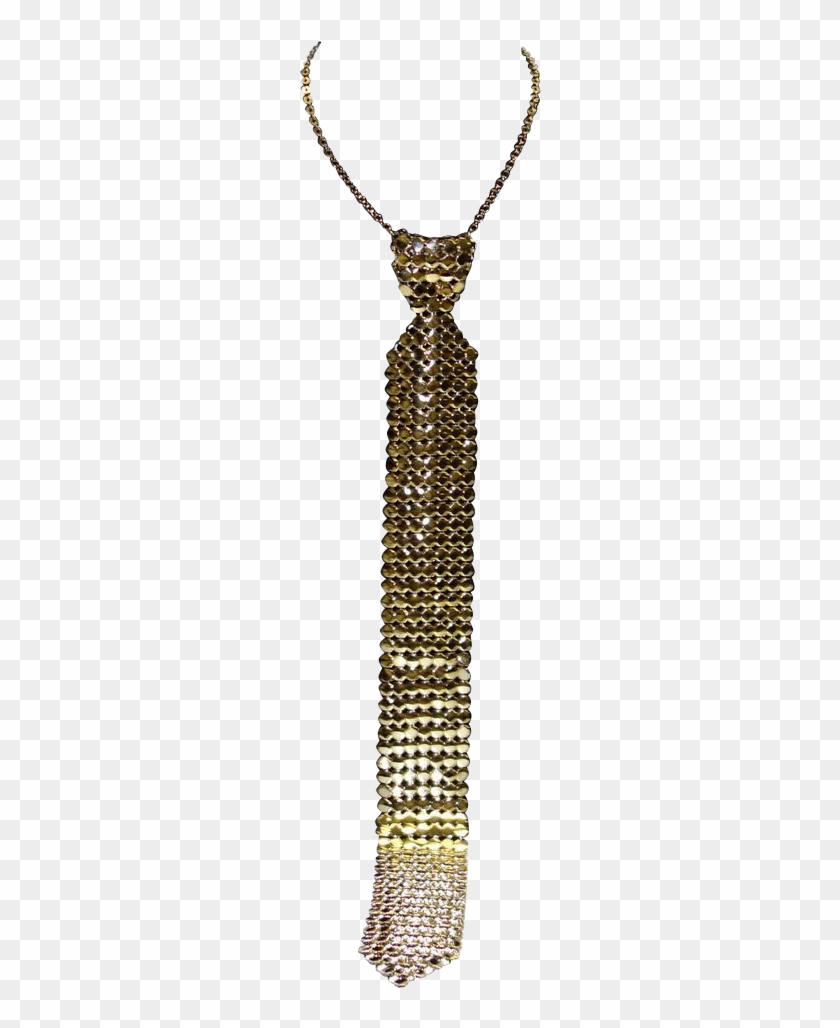 Vintage Whiting And Davis Gold Tone Metal Mesh Necktie - Locket #952734