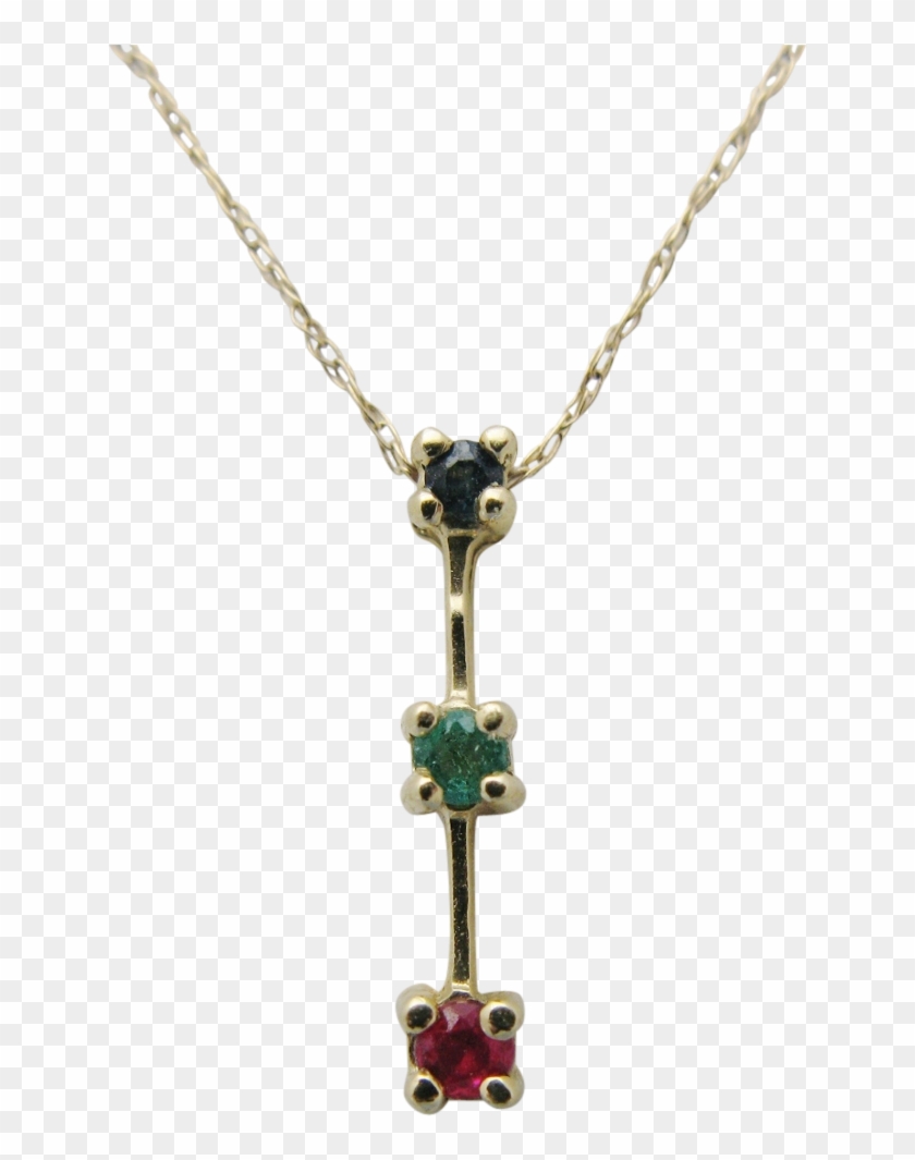 Delicate 10k Gold Sapphire Emerald Ruby Drop Pendant - Pendant #952736