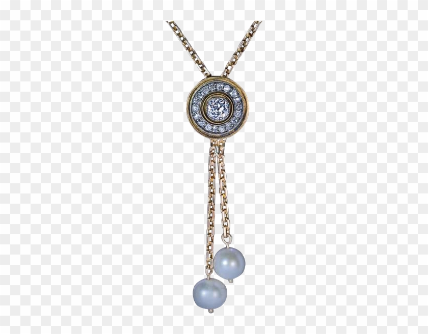 Antique Russian Diamond Pearl 14 K Gold Drop Necklace - Antique Russian Diamond Pearl 14 K Gold Drop Necklace #952776