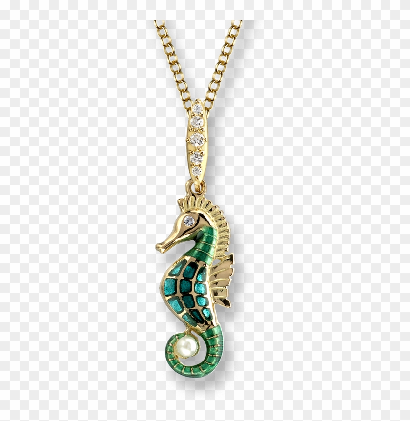 Nicole Barr Designs 18 Karat Gold Seahorse Necklace-green - Diamonds Green Turtle Necklace - 18k Gold 18 Inch #952780