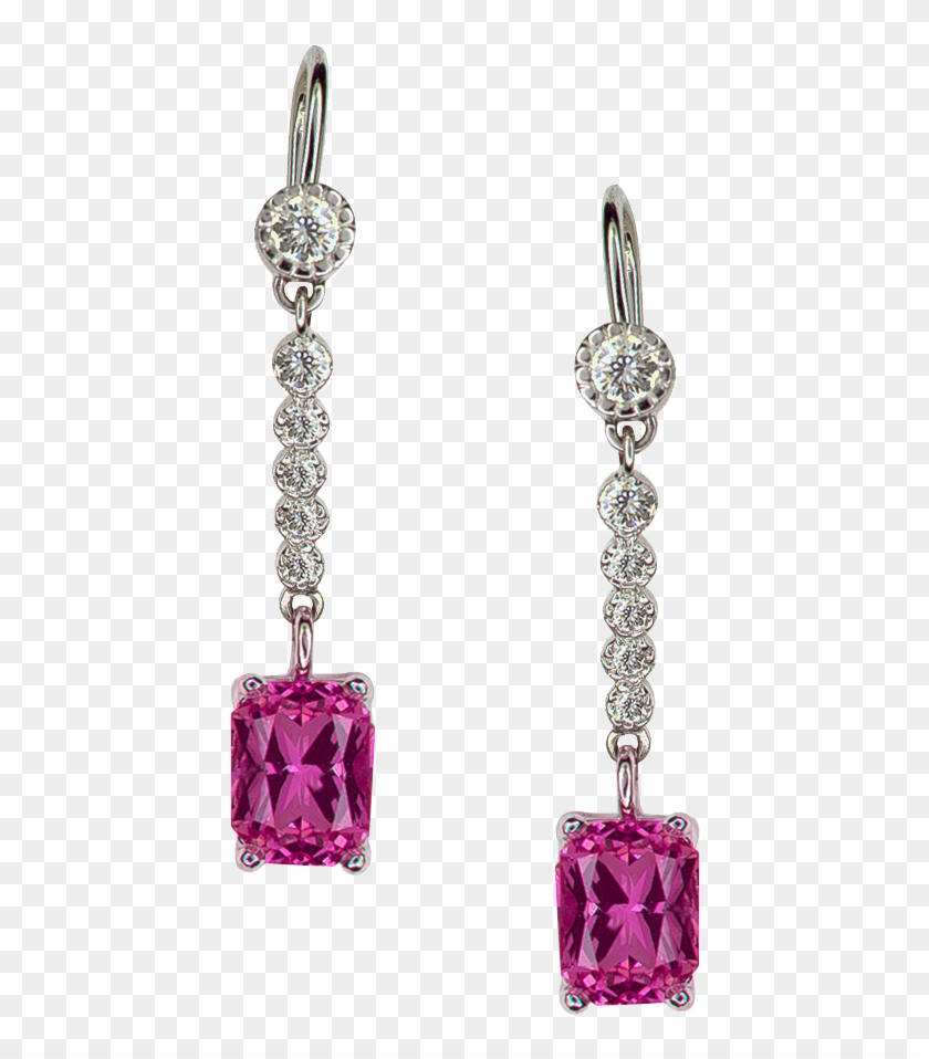 Radiant Cut Pink Sapphire And Diamond Earrings - Diamond #952892